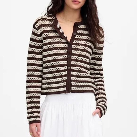 Madewell Open-Stitch Crewneck Sweater Sand Stripe Size XS NWT - Picture 1 of 7
